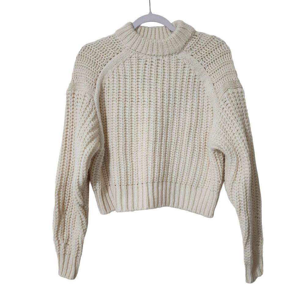 NWT H&M Cream Chunky Ribbed Knit Cropped Sweater Mock Neck Size XS O/N 206702